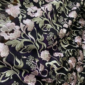 Tela Bordada floral negra