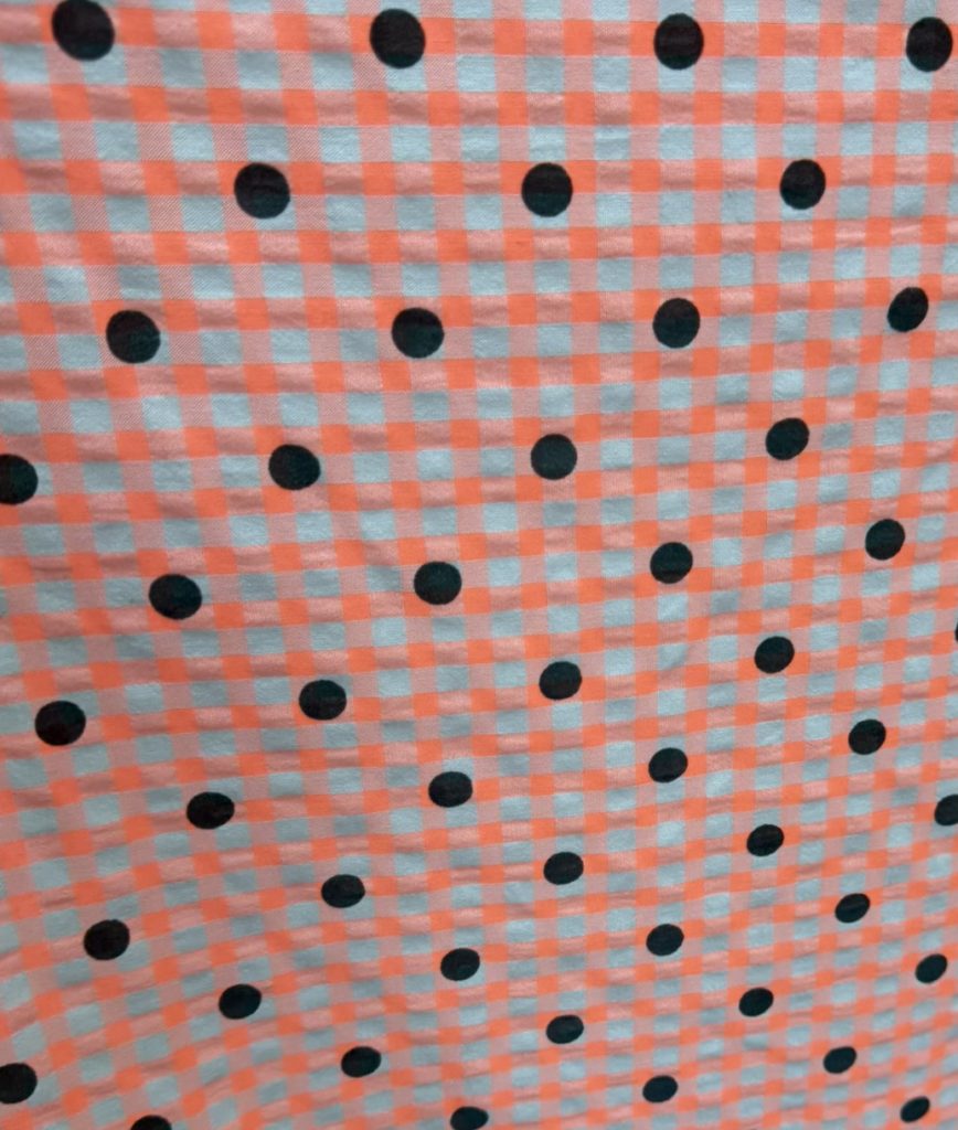Tela de Flamenca Vichy Naranja Flúor con Blanco y Lunar Negro
